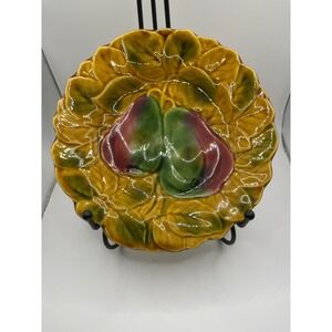 Majolica Pear Leaf Plate Decorative Serving Dish Vintage France
